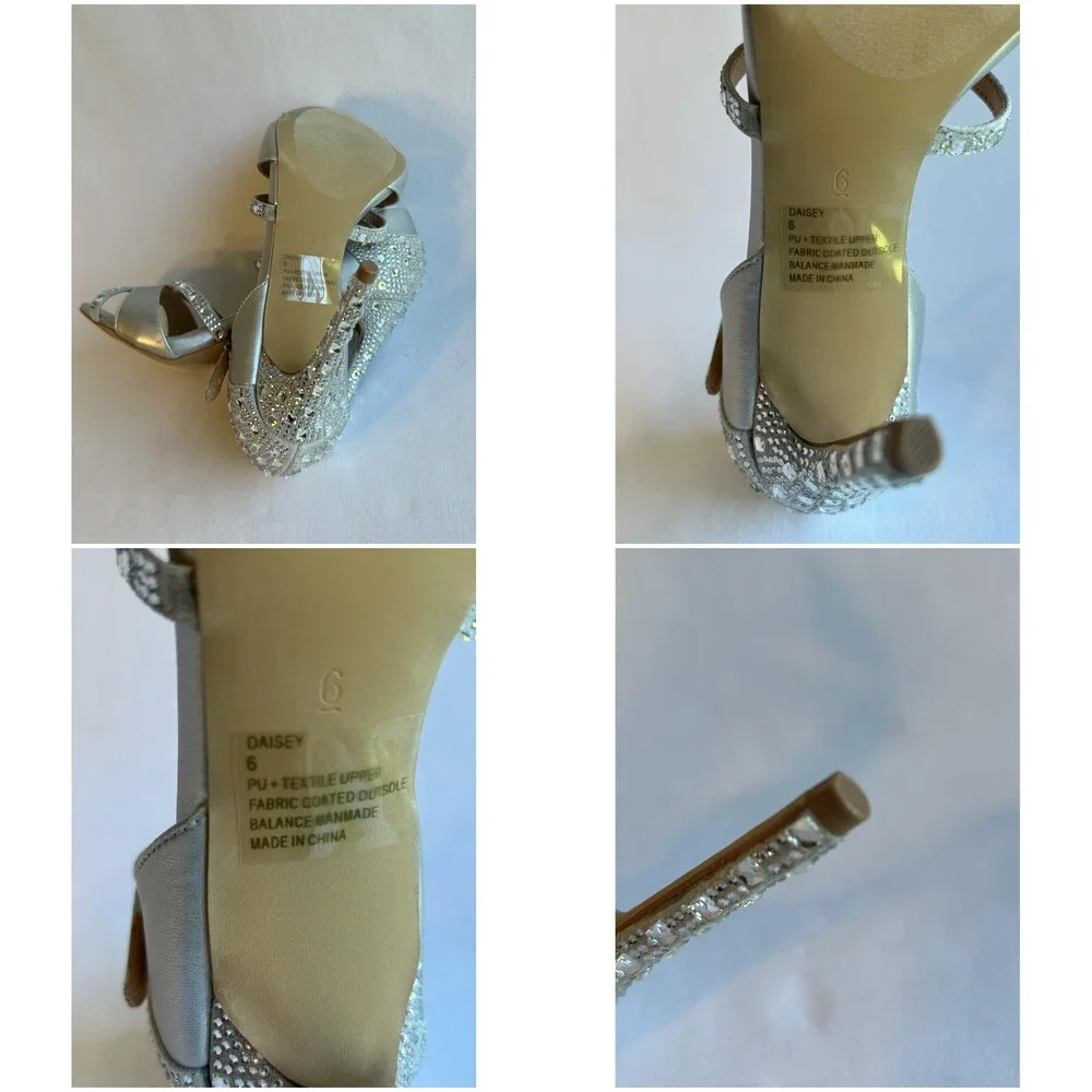 Lauren Lorraine Shoes Womens Size 6 Silver Daisey Crystal Heels Sandals Dress